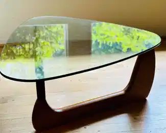 Vintage glass topped coffee table in the style of Noguchi
