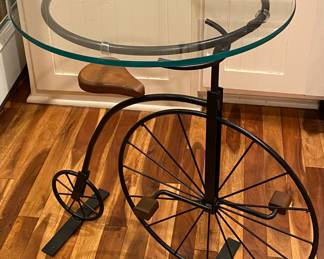 Metal & Glass Old Bicycle Accent / Side Table 