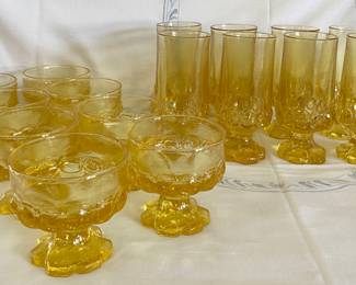 Tiffin Madeira Cornsilk Glasses Yellow Goblets Tumblers Wine Sherbet Champagne 