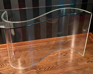 Lucite Console Table • Glass Top • MCM / Hollywood Regency Style 