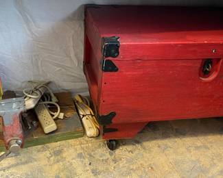 Craftsman Vise ; Vietnam Era Trunk on wheels / castors 