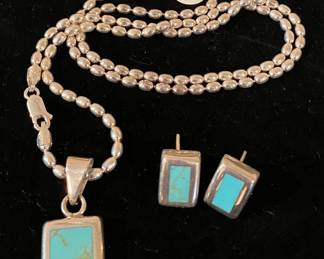 Sterling Arizona Turquoise Necklace & Earring Set  