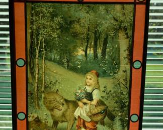 Vintage Little Red Riding Hood Stained Glass