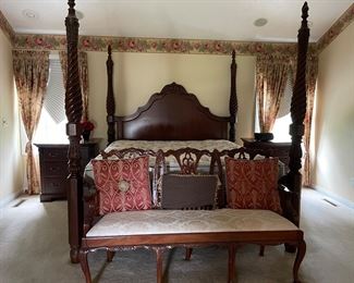 King 4 poster bed and fun bench