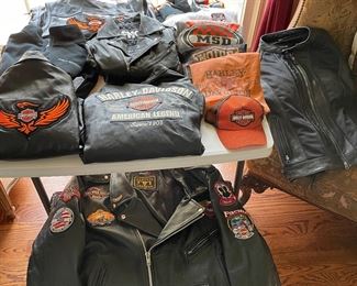 Great Harley Davidson leather jackets, shirts, and other items