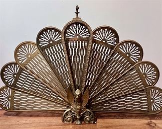 Vintage Brass Peacock Fanning Screen / Fireplace Screen