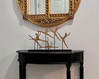 Accent Table, Gold Mirror and Dance Decor