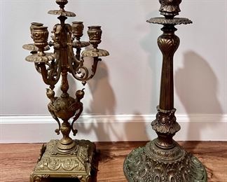 Brass Candelabra and Large Candlestick Holder