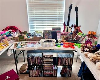 Toys, DVDs, video games, guitar hero, beanie babies, etc.