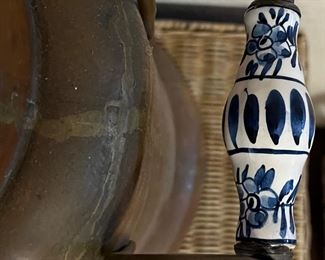 Dutch Copper Dairy Milk Bucket w Delft Handles 