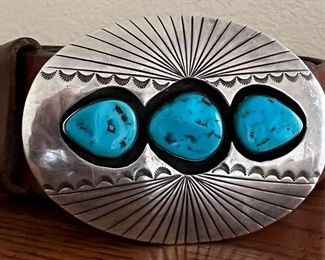 Turquoise and Sterling Belt Buckle