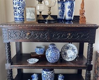 Antique Buffet, Blue and White China, Lanterns