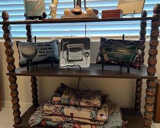 Golf Drapes, Golf Throw, Golf Decor, Vintage Spindle Etagere/Shelf