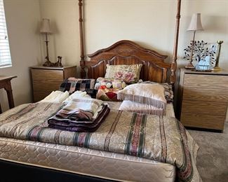 Vintage Kincaid Headboard, 2 Metal End Tables, Table Lamps