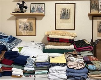 Assorted Linens and Vtg/Ant Art