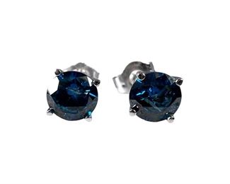 14kt White Gold Blue Diamond Stud Earrings