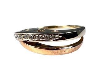 14kt Two Tone Crossover Cubic Zirconia Ring