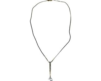 14kt Yellow Gold Diamond and Pearl Drop Necklace