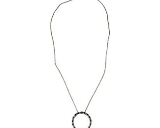 14kt Yellow Gold Diamond Imitation Emerald Circle Necklace