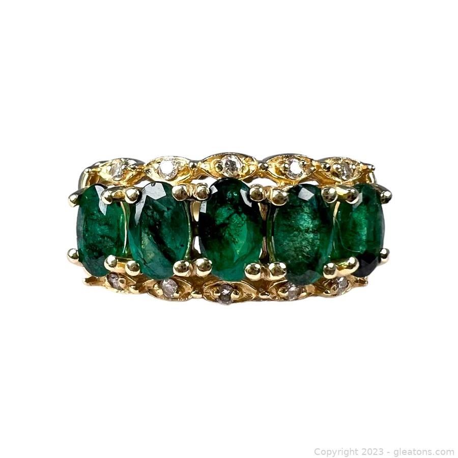 14kt Yellow Gold Emerald and Diamond Ring
