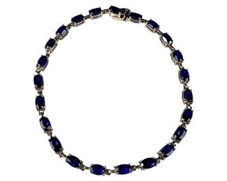 14kt Yellow Gold Imitation Sapphire Link Bracelet