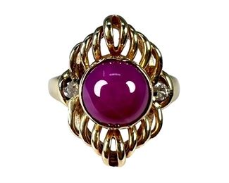 14kt Yellow Gold Synthetic Star Ruby and Diamond Ring