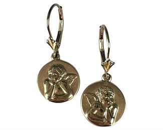 14kt Yellow Gold Cherub Drop Earrings