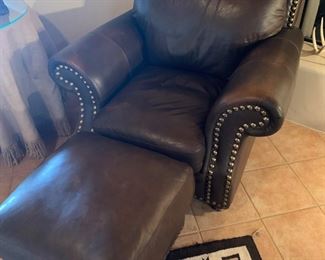 Leather and nailhead armchair and ottoman, like new