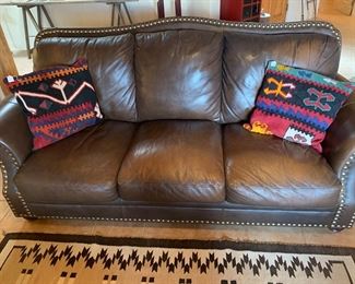 Leather and nailhead sofa, 92", like new