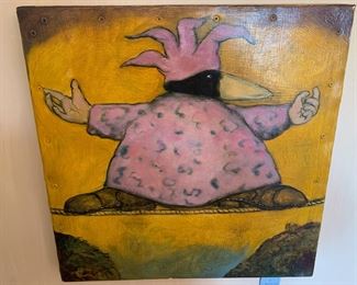 Santiago Perez 'Balancing Act' oil on metal