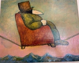 Santiago Perez 'The View is Better From Here' oil on metal