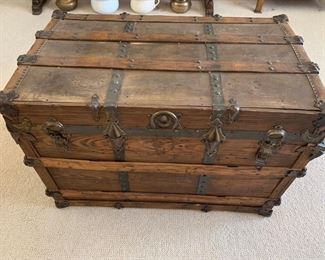 Flat top antique chest with original interior tray