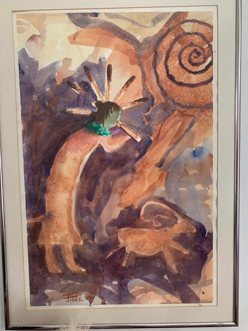 David K John 'Kokopelli' watercolor, 1992