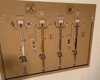 3' x 4'  'Mountain Gods' sandpainting by Fred F Stevens, Jr (Grey Squirrel), 1972