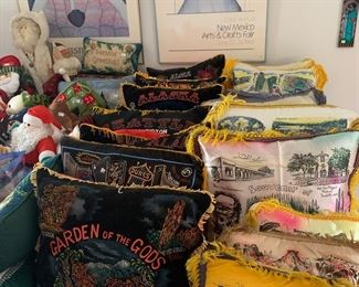 Collection of vintage souvenir pillows