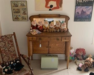 Antique quarter sawn oak dresser and Disney dwarves