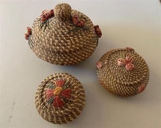 Faye Stouff very rare Chetimacha (LA) pine needle baskets, ca 1975