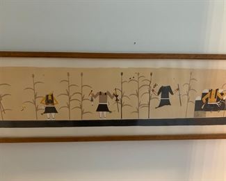 Framed serigraph reproduction of the Kiva murals at Kuaua (Coronado Historic Site); see 'Guide to Kuaua Kiva Drawings Collection 1934-1963'