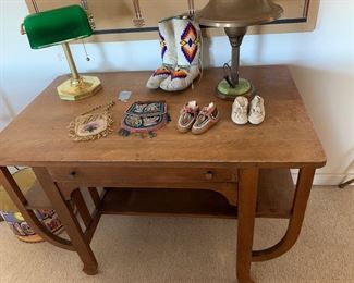 Beautiful Mission style desk and Native American beadwork