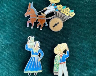 Margot de Taxco vintage sterling and enamel pins