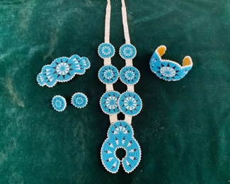 Vintage Navajo beadwork suite - necklace, cuff, earrings and barrette