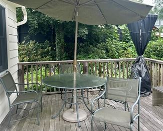 Brown Jordan Patio Table & 4 Chairs & Treasure Garden Umbrella