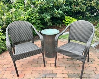 (4) Brown Jordan Patio Chairs & Copper Side Table