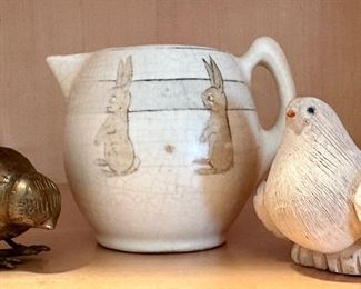 Brass Bird (left), Pottery Mug (middle), Pottery Bird (right)
