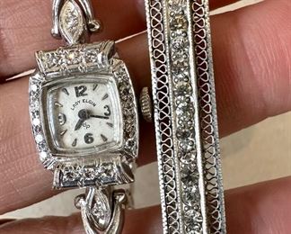 Ladies 14K Elgin Watch with Diamonds & 14K Bar Pin