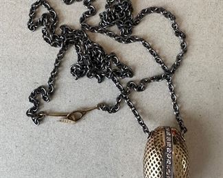 Ray Griffith 18K Plique a Jour Enamel Acorn & Diamond Necklace