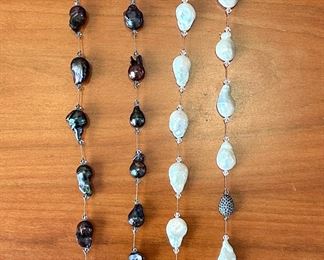 Margo Morrison Baroque Pearl Necklace (left) Margo Morrison White Baroque Pearl & Blue Sapphire Ball Necklace (right)