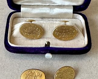 14K Monogrammed Cufflinks & Pin
