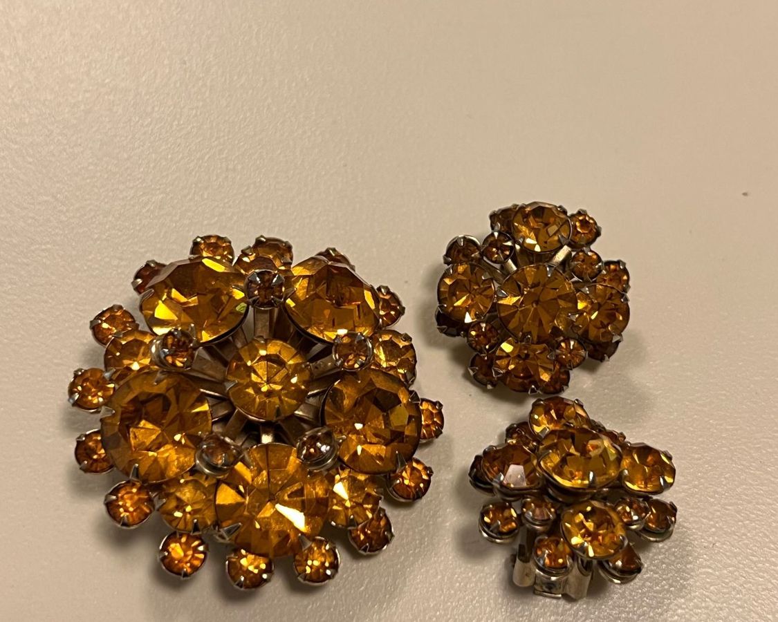 Rhinestone Pin & Earrings