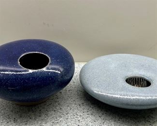 (2) Art Pottery Flower Frog Vases